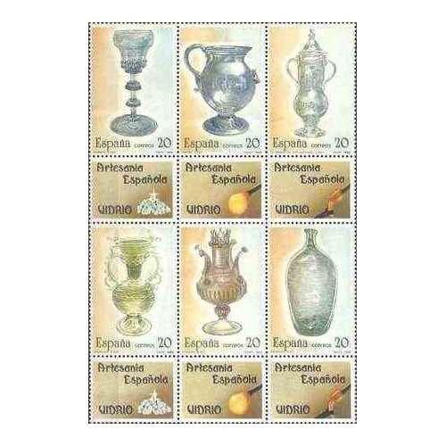 6 عدد تمبر شیشه آلات با تب - اسپانیا 1988