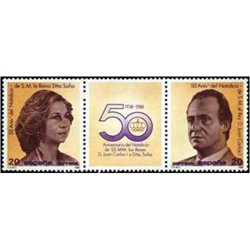 2 عدد تمبر 50مین سالگرد تولد سوفیا و خوان کارلوس - با تب - اسپانیا 1988
