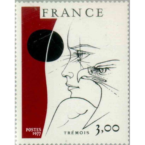 1 عدد تمبر هنر مدرن - نقاشی اثر پی یر  ترمویر - چهره عقاب - فرانسه 1977