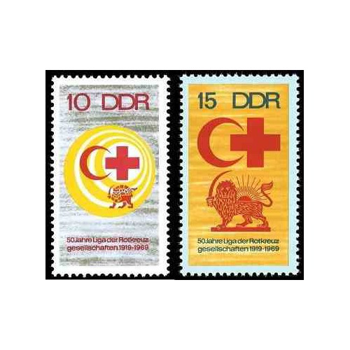 2 عدد تمبر صلیب سرخ  - شیر و خورشید - جمهوری دموکراتیک آلمان 1969