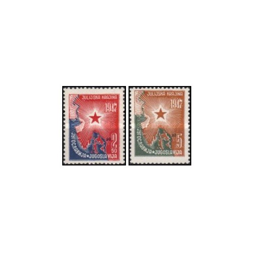2 عدد تمبر الحاق استان جولیان - یوگوسلاوی 1947 2 عدد تمبر الحاق استان جولیان - یوگوسلاوی 1947