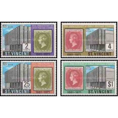 4 عدد تمبر یادبود صدمین سال اولین تمبر سنت وینسنت - سنت وینسنت 1971