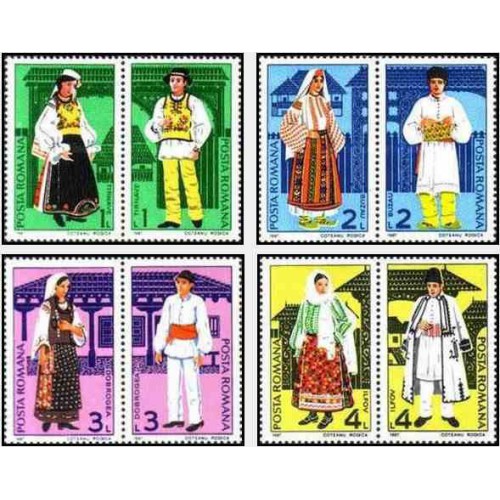8 عدد تمبر لباسهای محلی - رومانی 1987