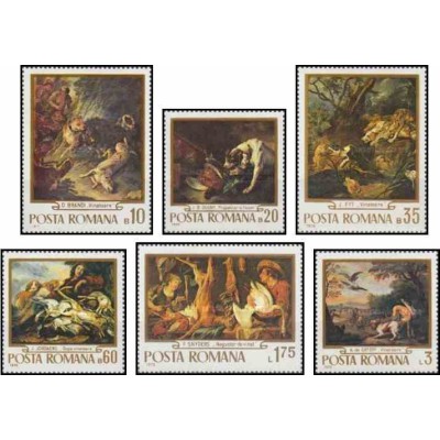 6 عدد تمبر تابلوهای نقاشی با تم شکار - رومانی 1970