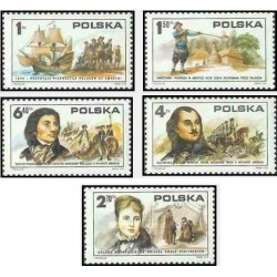 5 عدد تمبر دویستمین سالگرد استقلال آمریکا و مشارکت لهستانی ها در زندگی آمریکائی -  لهستان 1975