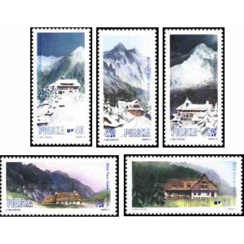5 عدد تمبر توریسم و گردشگری - کلبه های کوهستانی - لهستان 1972 5 عدد تمبر توریسم و گردشگری - کلبه های کوهستانی - لهستان 1972
