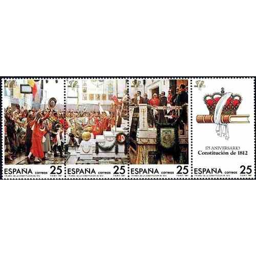 4 عدد تمبر 175مین سال مشروطیت در کادیز - نقاشی - اسپانیا 1987 4 عدد تمبر 175مین سال مشروطیت در کادیز - نقاشی - اسپانیا 1987