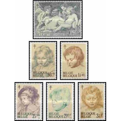 6 عدد تمبر مبارزه علیه سل - تابلو نقاشی - بلژیک 1963