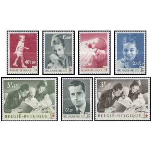 7 عدد تمبر خیریه صلیب سرخ - خانواده سلطنتی- بلژیک 1963