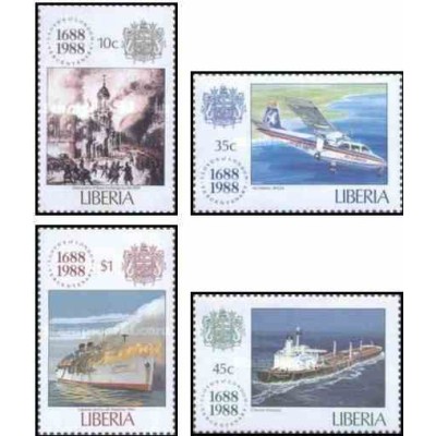 4 عدد تمبر سیصد سالگی لویدز -لیبریا 1988