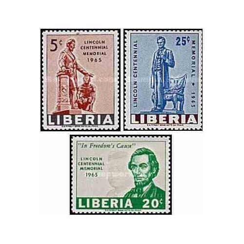 3 عدد تمبر صدمین سال مرگ آبراهام لینکلن - رئیس جمهور آمریکا  -لیبریا 1965