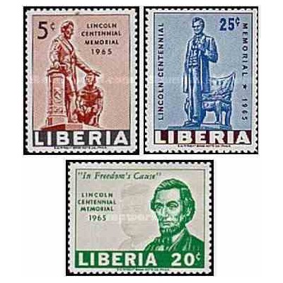 3 عدد تمبر صدمین سال مرگ آبراهام لینکلن - رئیس جمهور آمریکا  -لیبریا 1965