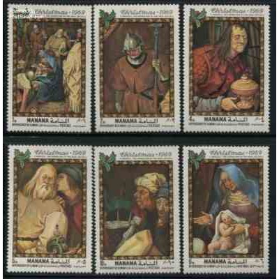 6 عدد تمبر کریستمس - نقاشی بزرگان اثر بروگل -   منامه 1969