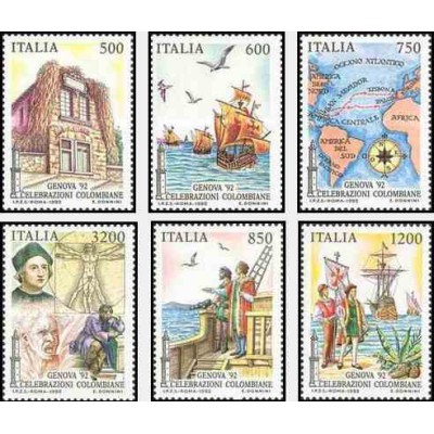 6 عدد تمبر 500مین سال کشف آمریکا - جنووا - ایتالیا 1992 قیمت 10.5 دلار