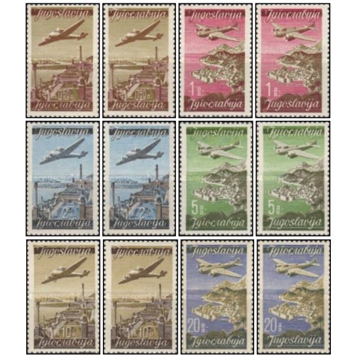 12 عدد  تمبر سری پستی - پست هوایی - یوگوسلاوی 1947