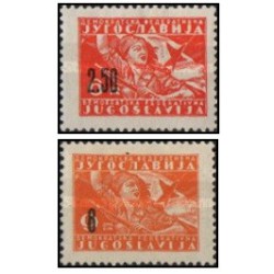2 عدد  تمبرهای شماره 501 و 503 در رنگهای مختلف سورشارژ  - یوگوسلاوی 1946