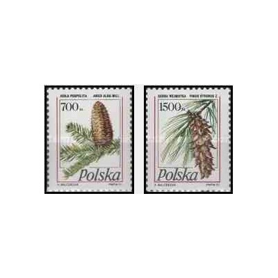 2 عدد تمبر ویژه کارت پستال - درختان کاج - لهستان 1991