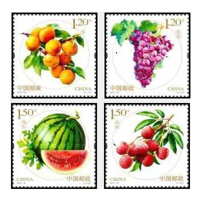 4 عدد تمبر میوه ها - برجسته - چین 2016