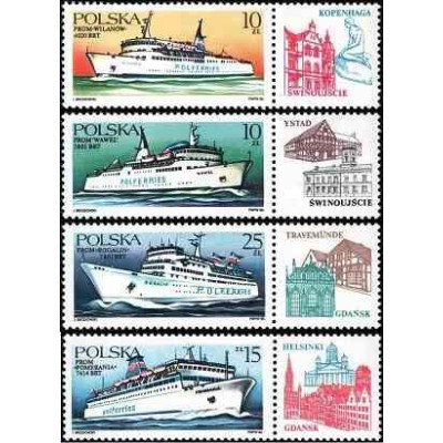 4 عدد تمبر کشتی های دریای شرق - با تب - لهستان 1986