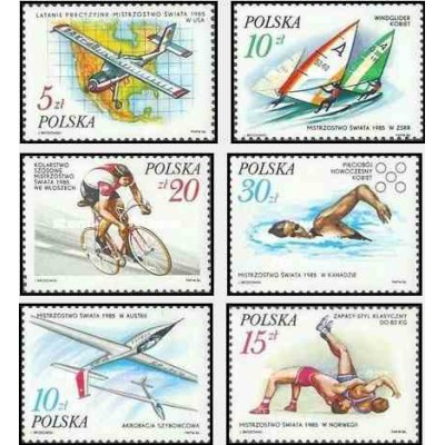 6 عدد تمبر ورزشکاران لهستانی موفق در رقابتهای جهانی سال 85 - لهستان 1986