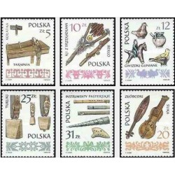 6 عدد تمبر آلات قدیمی موسیقی - لهستان 1985