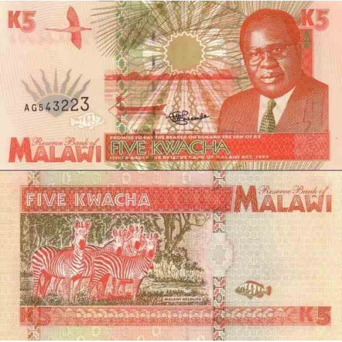 اسکناس 5 کواچا - مالاوی 1995