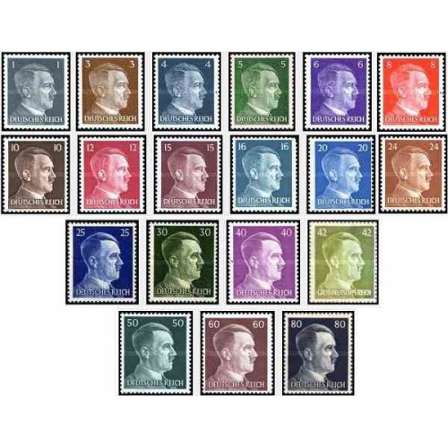 19 عدد تمبر هیتلر - سری پستی - رایش آلمان 1941 الی 45 با شارنیه 19 عدد تمبر هیتلر - سری پستی - رایش آلمان 1941 الی 45 با شارنیه