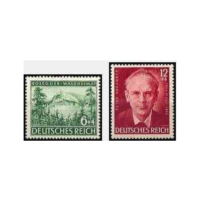 2 عدد تمبر یادبود پیتر روزگر - نویسنده و شاعر اتریشی - رایش آلمان 1943