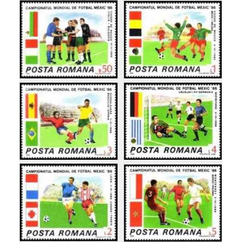 6 عدد تمبر جام جهانی فوتبال مکزیکو  - رومانی 1986