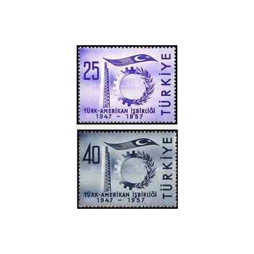 2 عدد تمبر دوستی ترکیه و آمریکا - ترکیه 1957