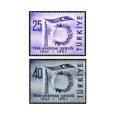 2 عدد تمبر دوستی ترکیه و آمریکا - ترکیه 1957