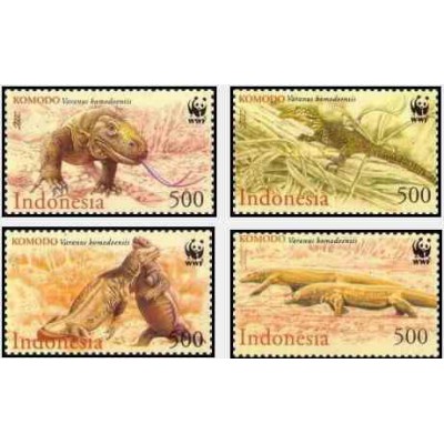 4 عدد تمبر گونه های در معرض انقراض - اژدهای کومودو - WWF - اندونزی 2000