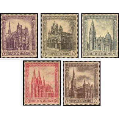5 عدد تمبر کلیساهای سبک معماری گوتیک - تابلو - سان مارینو 1967