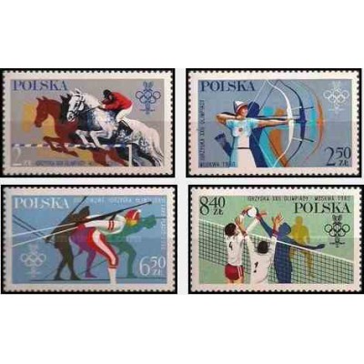 4 عدد تمبر بازیهای المپیک زمستانی و تابستانی - لیک پلاسید - آمریکا و شوروی - لهستان 1980