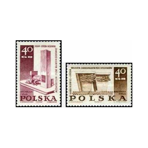 2 عدد تمبر بناهای یادبود قربانیان جنگ جهانی دوم  - لهستان 1967