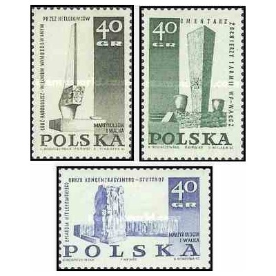 3 عدد تمبر بناهای یادبود قربانیان جنگ جهانی دوم  - لهستان 1967