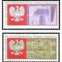 2 عدد تمبر هزارمین سالگرد لهستان  - لهستان 1966