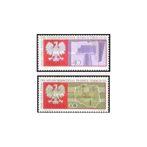 2 عدد تمبر هزارمین سالگرد لهستان  - لهستان 1966