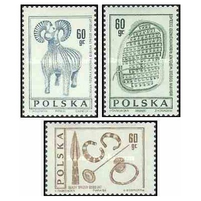 3 عدد تمبر باستانشناسی  - لهستان 1966