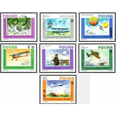 7 عدد تمبر تاریخچه پروازهای هوائی لهستان - لهستان 1984