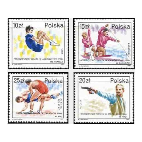 4 عدد تمبر ورزشکاران لهستانی موفق در رقابتهای جهانی سال 86 - لهستان 1987