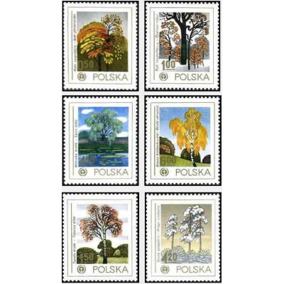 6 عدد تمبر حفاظت از طبیعت - درختان - نقاشی - لهستان 1978