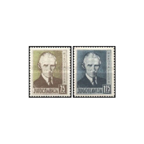 2 عدد  تمبر هشتادمین سالگرد تولد نیکولا تسلا، 1856-1943 - یوگوسلاوی 1936
