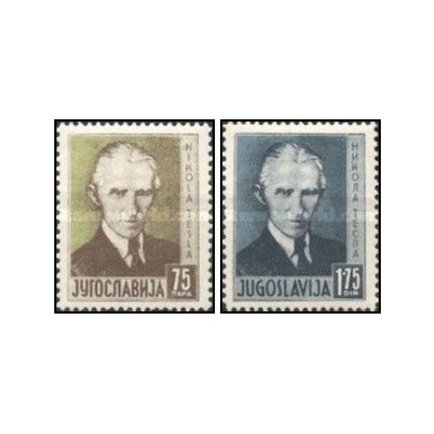 2 عدد  تمبر هشتادمین سالگرد تولد نیکولا تسلا، 1856-1943 - یوگوسلاوی 1936