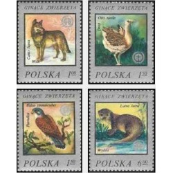 4 عدد تمبر جانوران در معرض انقراض - لهستان 1977
