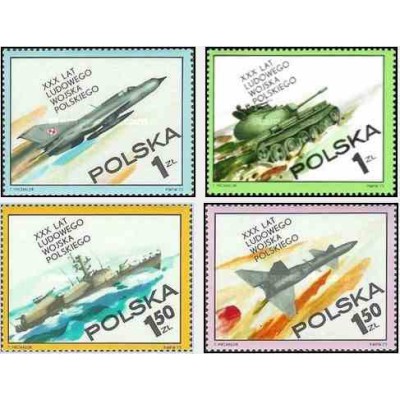 4 عدد تمبر 30مین سالگرد ارتش مردمی لهستان - لهستان 1973