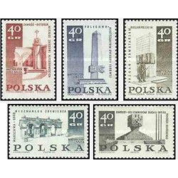 5 عدد تمبر بناهای یادبود قربانیان جنگ جهانی دوم - لهستان 1968