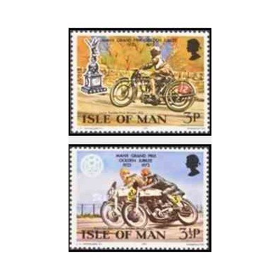 2 عدد تمبر مسابقات موتور سواری جایزه بزرگ مانکس - یادبود 25مین سالگرد تاجگذاری - جزیره من 1973