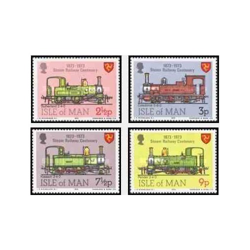 4 عدد تمبر صدمین سال راه آهن بخار - لوکوموتیوها - جزیره من 1973