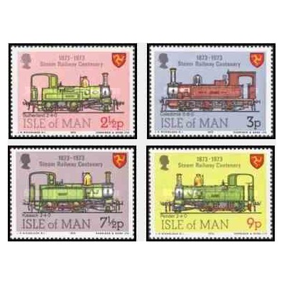 4 عدد تمبر صدمین سال راه آهن بخار - لوکوموتیوها - جزیره من 1973
